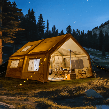 SOBREMESA Inflatable Camping Tent, 4-12 Person 4 Season Quick Setup Air Shelter with Pump, Stove Jack, TPU Skylight, Detachable Canopy, 600D Oxford Weather Resistant Design for Family Camping