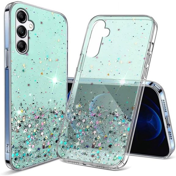 Compatible with Samsung Galaxy A54 Case Cute Glitter Clear Sparkly Cases Shockproof Samsung A54 Phone Case for Women Girls Silicone Slim Bling Protective Cover (Green)