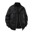 thumbnail image 4 of Men's Solid Color Zip Lapel Retro Workwear Jacket, Black, Size L, 4 of 5