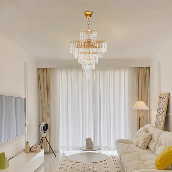 Adjustable Height Chandelier Modern Crystal Ceiling Light Lamp Pendant Fixture Lighting with E14 Standard Lamp Holder Hidden Wires for Bedroom Hallway Balcony