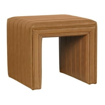 Ada Footstool Ottoman, Channel Tuft Caramel Brown Faux Leather 19 Inch