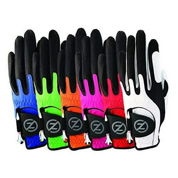 Zero Friction Juniors Performance Synthetic Golf Glove, Universal Fit One Size, Multi Color 6 Pack, LH