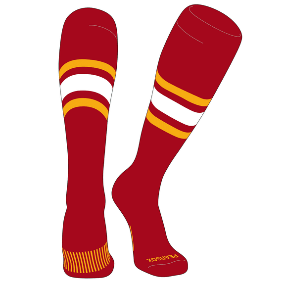 PEAR SOX Striped OTC Baseball, Softball, Football Socks (B) Red, Gold, White (S)