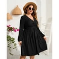 thumbnail image 4 of Women's Long Sleeve V Neck Knotted Elastic Front Knee Length Plus Size Midi Dress, 4 of 5