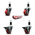 thumbnail image 2 of 3 Inch Red Poly Wheel Swivel 1-3/8 Inch Expanding Stem Caster Set 2 Brakes SCC, 2 of 2