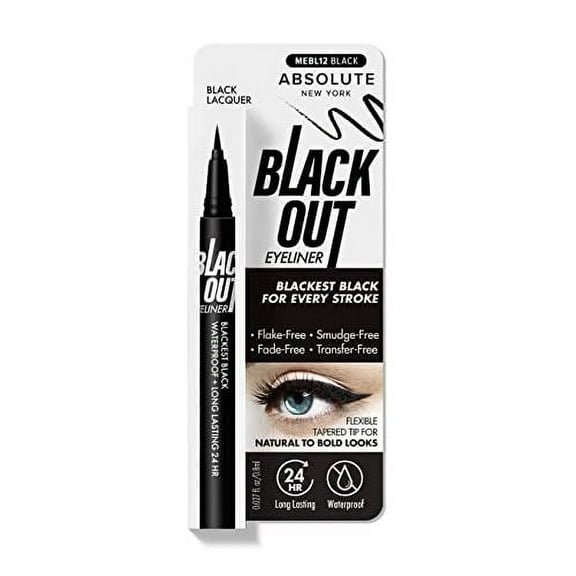 Absolute New York MEBL12 Black Out Eyeliner, Flexible Tapered Tip, Flake Free, Smudge Free