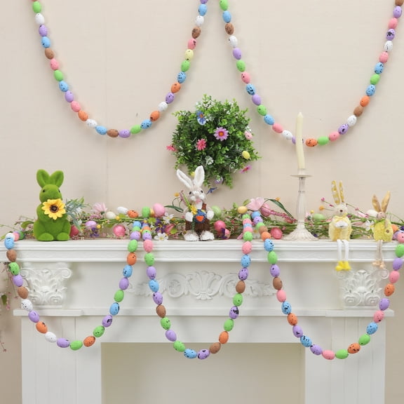 Gaiwos Easter Speckled Egg Garlands 5 FT, Handmade Foam Eater Egg, Colorful Easter Bunnies Hanging Garlands for Wall, Spring Birthday Party Home Decoration