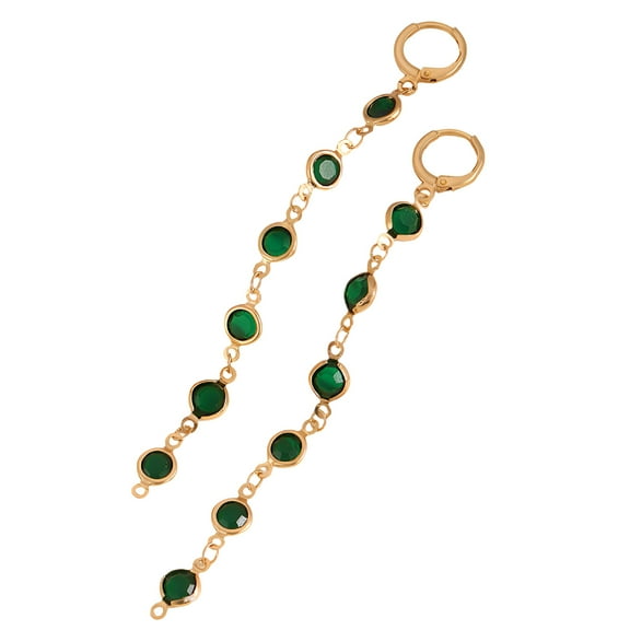 DESIGNICE Fashion Long Tassel Crystal Stud Earrings Hoop Drop Dangle Women Wedding Jewelry-Green Earrings