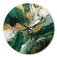 thumbnail image 2 of Designart "Liquid Magic in Green and Gold I" Abstract Oversized Wall Clock, 2 of 5