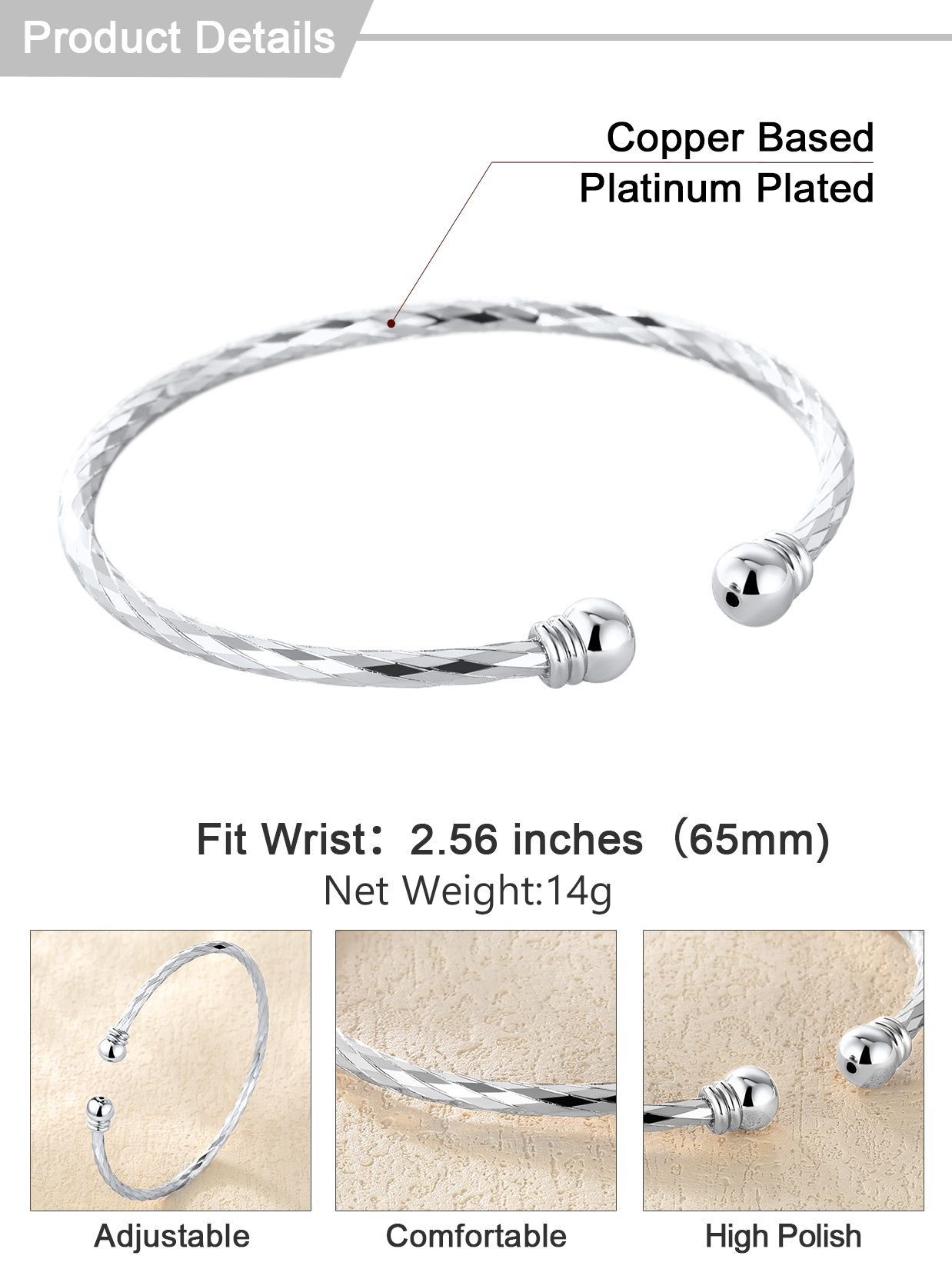 U7 Women's Twisted Silver Cuff Bangle Bracelet photo 7