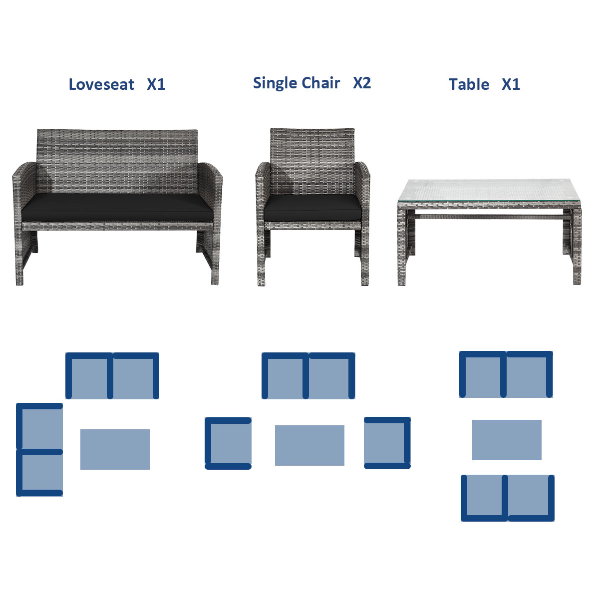 Patiojoy 8-Piece Outdoor Patio Furniture Set Rattan Wicker Conversation Sofa Set Black - image 5 of 7