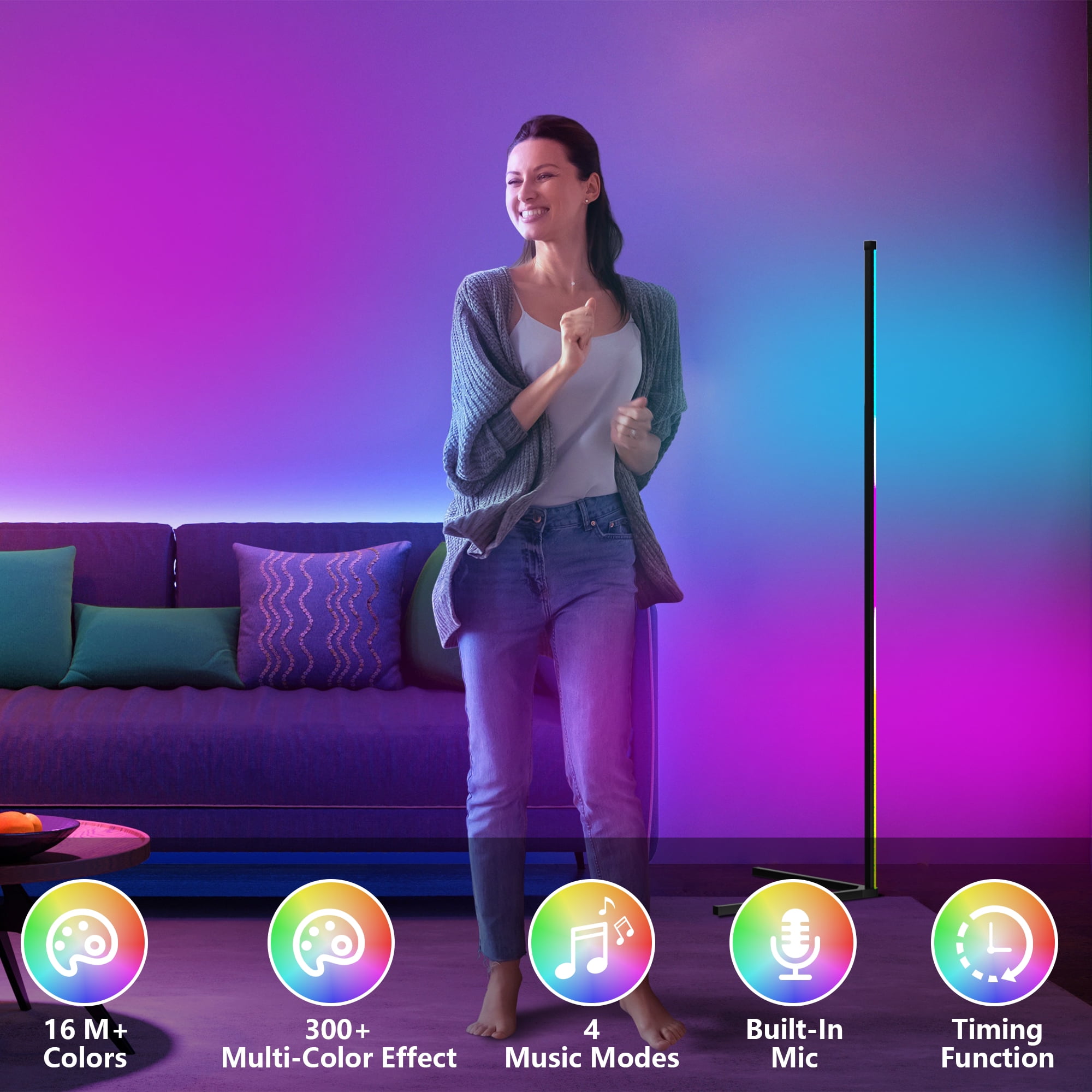 DAYBETTER Led Corner Floor Lamp, Smart RGB Floor Lamp with APP&Remote, 16 Million Colors Changing, Music sync, Modern Corner led Light for Bedroom Living Room and Gaming Room, Timing&Schedule