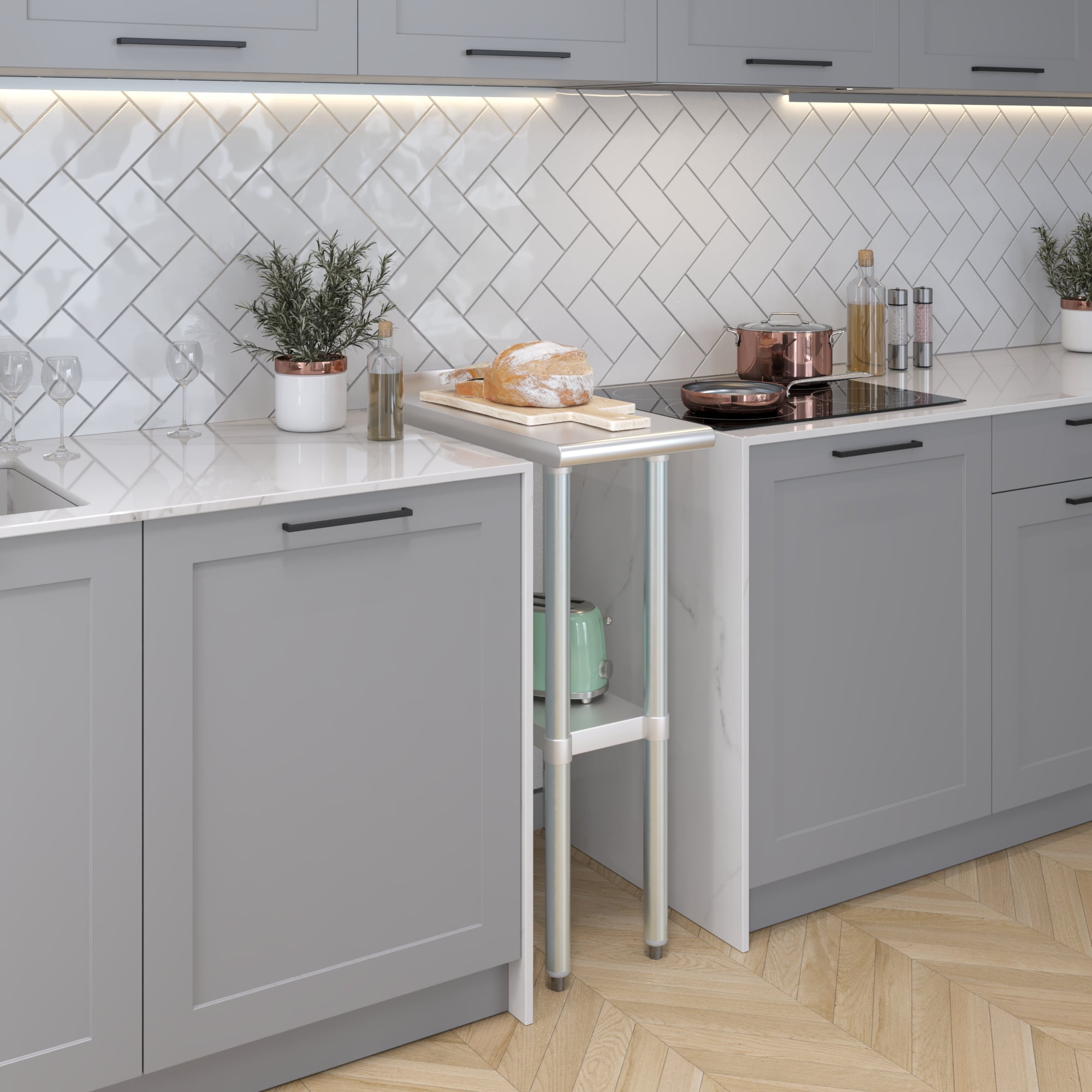 AmGood 24 in. x 12 in. Stainless Steel Work Table, Narrow Filler Table with 1.5 in. Backsplash for Commercial Kitchens