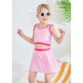 thumbnail image 5 of Kucnuzki 5T Little Girl Swimsuit Set 6T Child Gilrs Bathing Suit Color Block Top Swimming Skirt with Shorts 2pcs Bikini Set Summer Beach Breathable Tankini Set Pink, 5 of 10