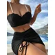 thumbnail image 3 of Traje de baño de dos piezas para mujer, conjunto de Bikini Sexy con cuello Halter, traje de baño de corte alto para vacaciones tropicales, ropa de playa, 3 of 5