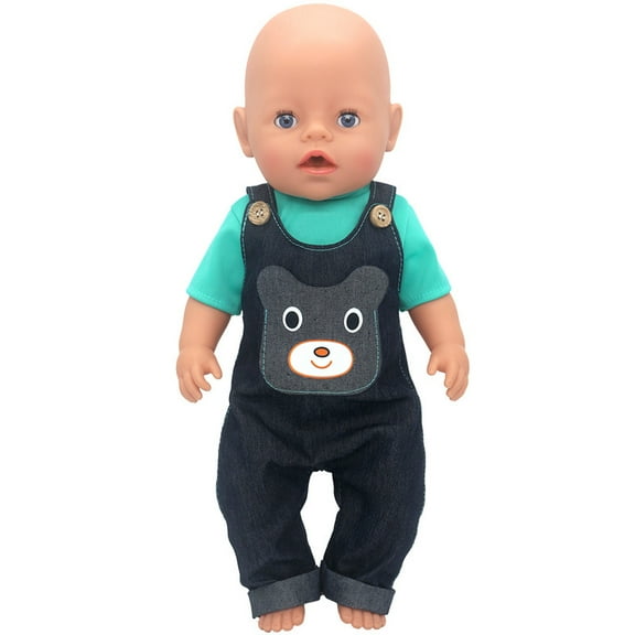 COSDOLL 18 Inch Baby Doll Accessories Jumpsuit for 14-16 Inches Dolls Blue Green Top and Teddy Bear Jumpsuits