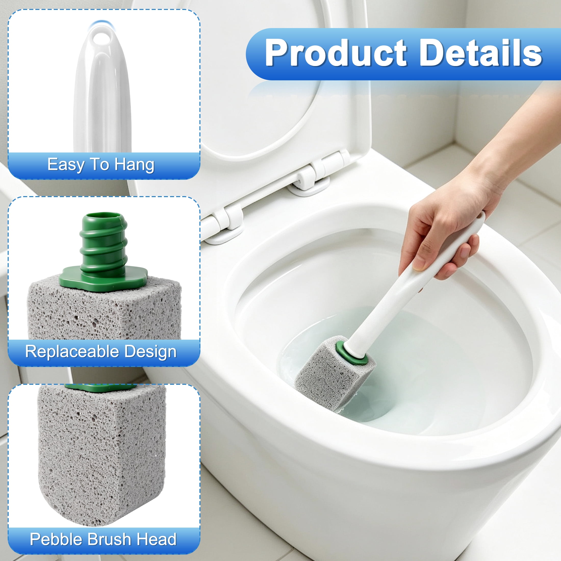 Toilet Brush with Long Handle, Pumice Toilet Brush Set, 10 Replaceable Pumice Heads, Disposable Toilet Cleaning Scrubber Wand for Bathroom Toilet Sink Pool Grill Stain Removal