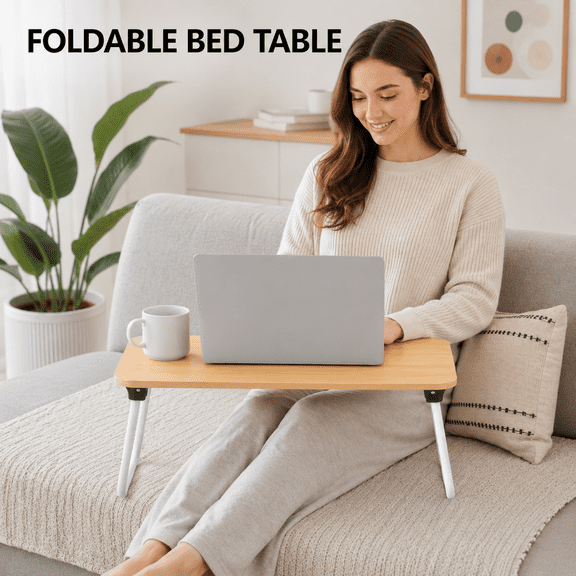 MORAVE Foldable Lap Desk Laptop Bed Desk, Portable Lightweight Mini Wood Laptop Stand Table, Perfect for Breakfast, Picnic, Drawing, Couch and Floor Use