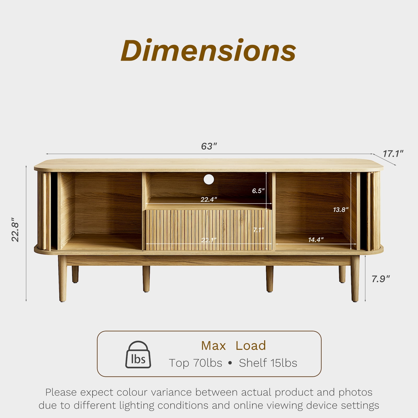 FURNIWAY Modern TV Stand with Storage, Entertainment Center up to 70 Inches