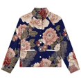 thumbnail image 4 of Jackets for Women Winter Coat Jackets Flannel Stand Collar Jacket(Navy Floral Gold Accents,Size:S-4XL), 4 of 7