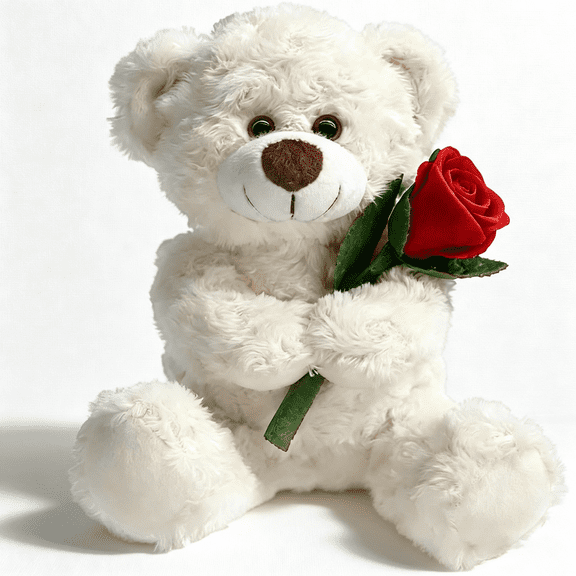 BESTSKY 12'' Stuffed Teddy Bear Dolls with Rose,Soft Plush Animal Toys for Her/Girlfriend Lover Mom Kids Gifts (Romantic Teddy Bear for Girlfriend White/Rose)