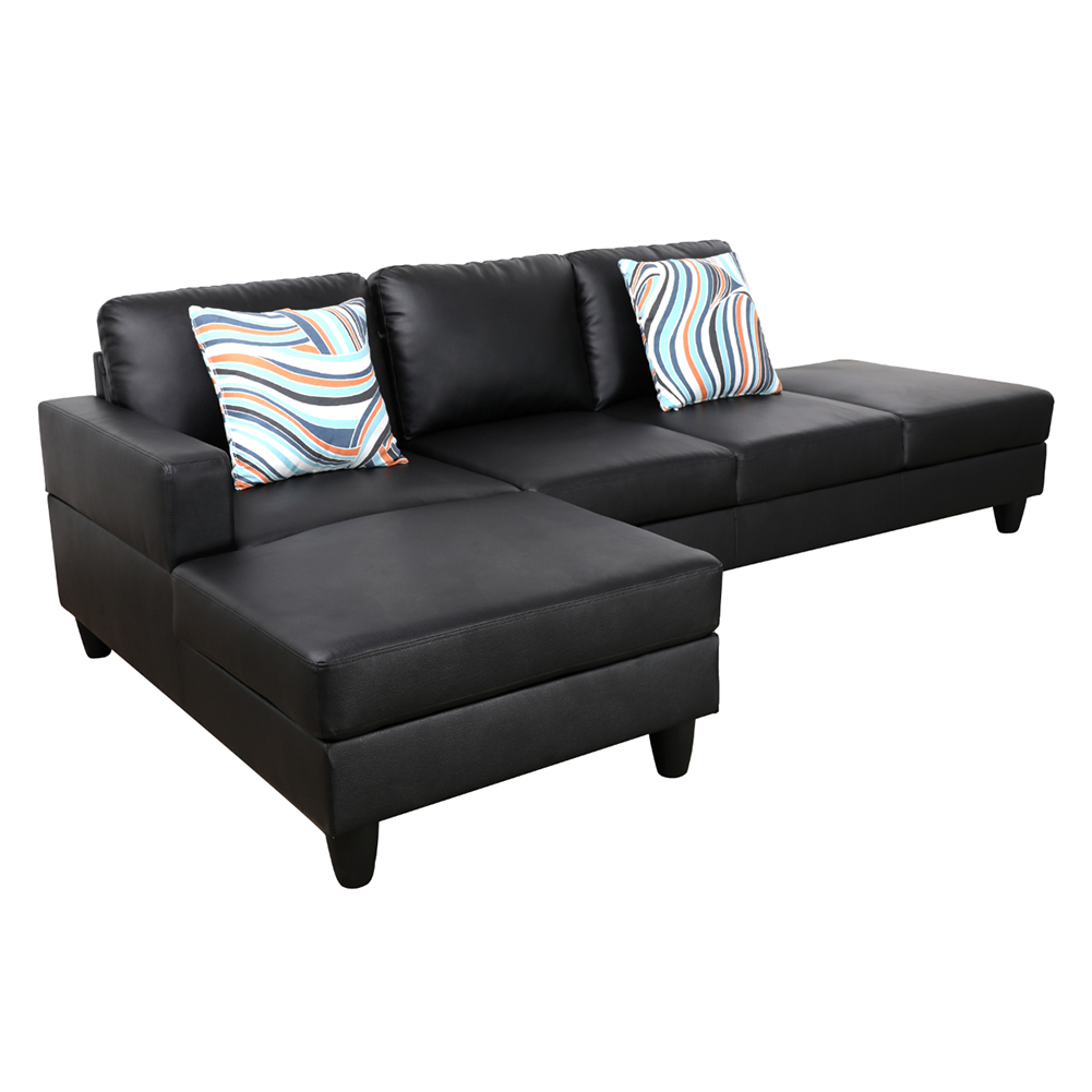 Kadyn L Shaped Sofa Couch Set for Living Room, Black Faux Leather Sectional Sofa-Right Kadyn L Shaped Sofa Couch Set for Living Room, Black Faux Leather Sectional Sofa-Right