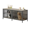 thumbnail image 6 of 80" Dog Crate Furniture,  Heavy Duty Double-Door Dog Indoor Kennel End Table for Decoration & Large Dogs, Gray, 6 of 8
