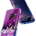 thumbnail image 2 of Nagebee Case for Samsung Galaxy S9 with Screen Protector (3D Curved Full Coverage), Glitter Sparkle Liquid Floating Diamond Bling [Ring Holder & Wrist Strap] Women Cute Case (Purple/Blue), 2 of 6