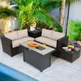 thumbnail image 1 of Gymax 5PCS Patio Rattan Furniture Set Fire Pit Table w/ Cover Storage Cushion Beige, 1 of 10