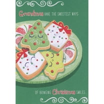 Designer Greetings Sweetest Ways of Bringing Smiles: Smiley Face Cookies on Green Plate Juvenile Christmas Card for Grandma