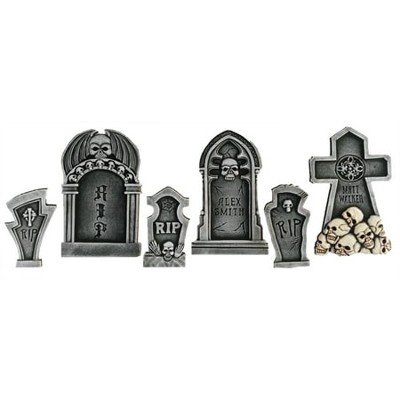 6 Piece Skull Tombstone Kit 3 Small 3 Large Halloween Holiday Decoration Prop