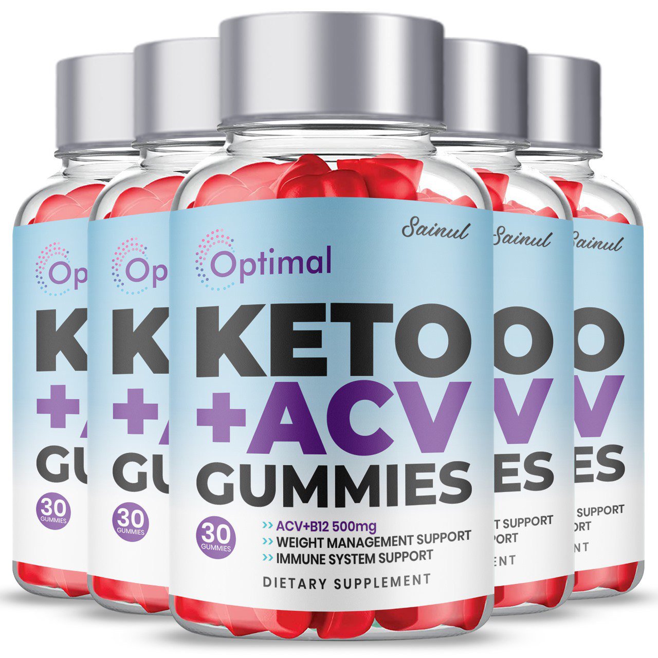 Optimal Keto Gummies, Maximum Strength for Weight Management, Apple Cider Vinegar, 5 Month Supply Dietary Supplement (5 Pack)
