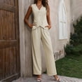 thumbnail image 6 of qolati Pant Suits for Women Dressy Casual 2 Piece Sets Sleeveless Blazer Vest with Wide Leg Pants Work Outfit 2024 Fall Clothes, 6 of 7
