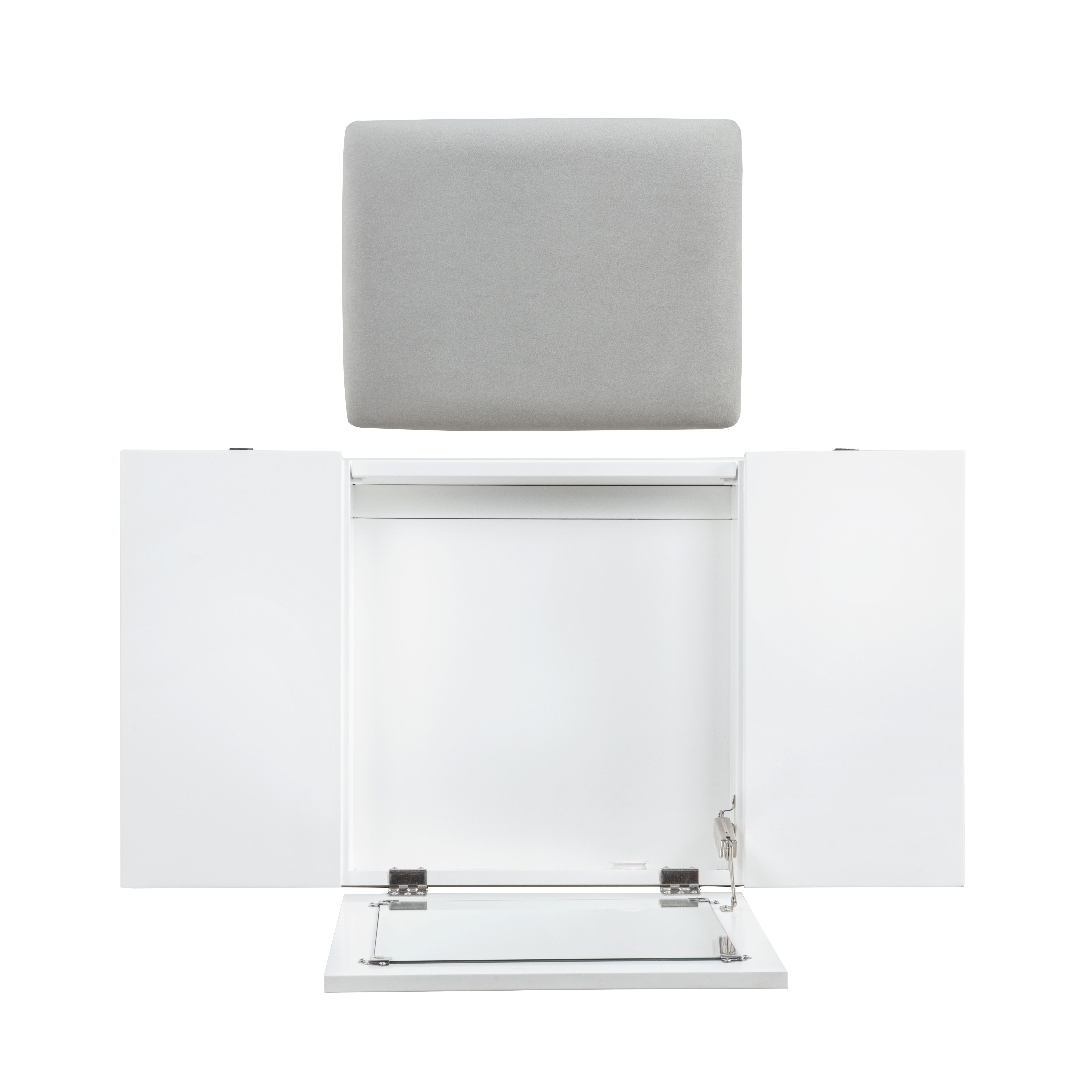 Linon Morton 2-Piece Vanity Set with Flip-Top Mirror and Upholstered Stool, White & Gray