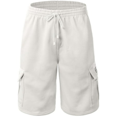 Ma Croix - Ma Croix Men's Casual Loose Fit Fleece Cargo Sweat Shorts with Elastic Deawstring