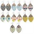 thumbnail image 3 of Baroque Floral Leather Oval Geometric Leaf Morocco Dangle Earrings Boho Jewelry, 3 of 9