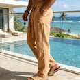thumbnail image 4 of Men's Linen Pants Casual Summer Beach Pants Breathable Loose Fit with Elastic Waist Drawstring Yoga Trousers Slacks Big and Tall Size S-3XL Yellow, 4 of 9