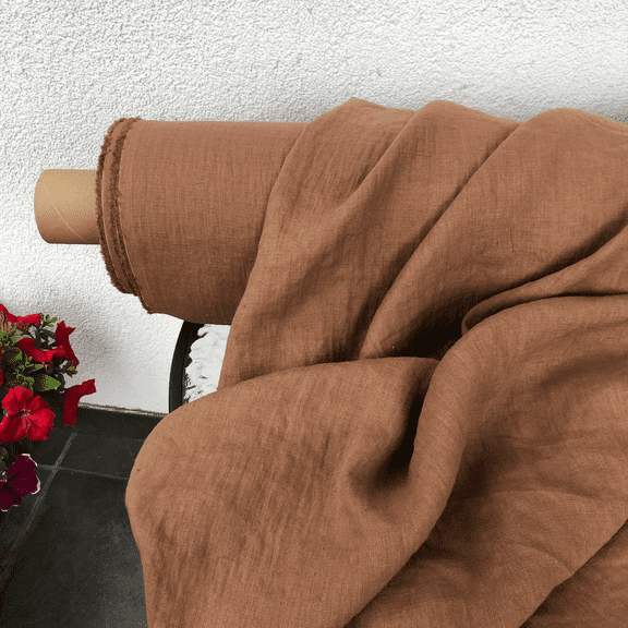 Premium Linen Fabric by the Yard – Mocha Brown – Medium Weight (160 GSM), 58" Wide – Soft, Pre-Washed, Breathable Natural Textile for Apparel, Curtains, and Home Décor