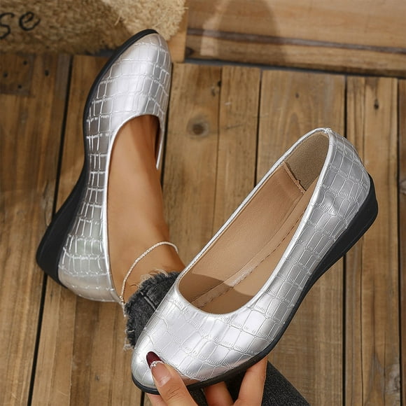 WIZUTIZ Wedge Sandals for Women Comfortable Sandals for Women Comfort Work Elastic Beach Sandals Pull-On Peak Toe Shoes Mid Heel (2"-3") Wide Solid Sandals Travel Clearance Items Silver