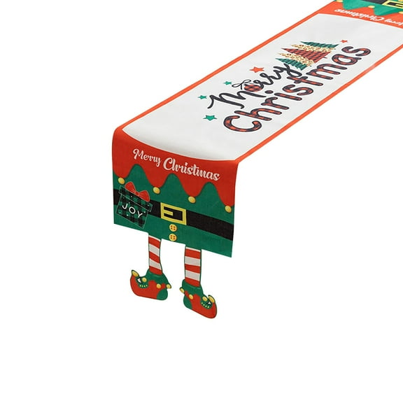 Luoshdecor Christmas Table Runner with Fun Leg,Merry Christmas Letter Xmas Table Runner for Indoor Outdoor Home Party Christmas Decor 13.7x 72 in