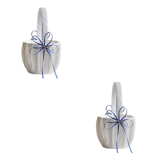 Kearding Cesta de boda romántica Diseño simple Anillo Portador Flor Titular Ceremonia de compromiso Contenedor de vacaciones Decoración Azul Azul 2Conjunto