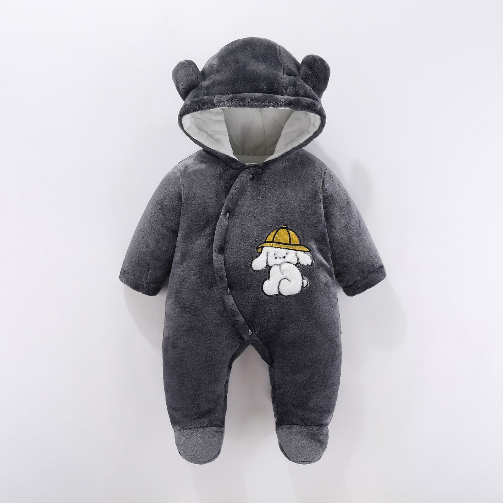 XDZJLR Fleece Baby Pajamas Infant Cartoon Onesie Snowsuit Jumpsuit Hooded Footie Thick Winter Outwear Infant Girls Grey 6-9 Months