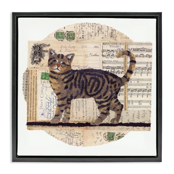 Stupell Industries Tabby Cat Collage Animals & Insects Painting Black Floater Framed Canvas Art Print Wall Art, 18 x 18