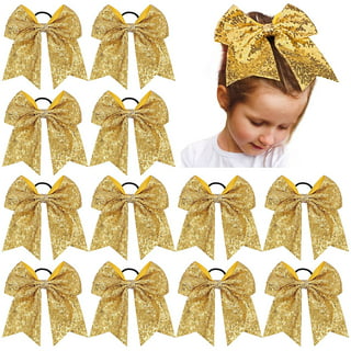 12 PCS Large Glitter Cheer Bows Gold Rhinestones 8 Large Glitter
