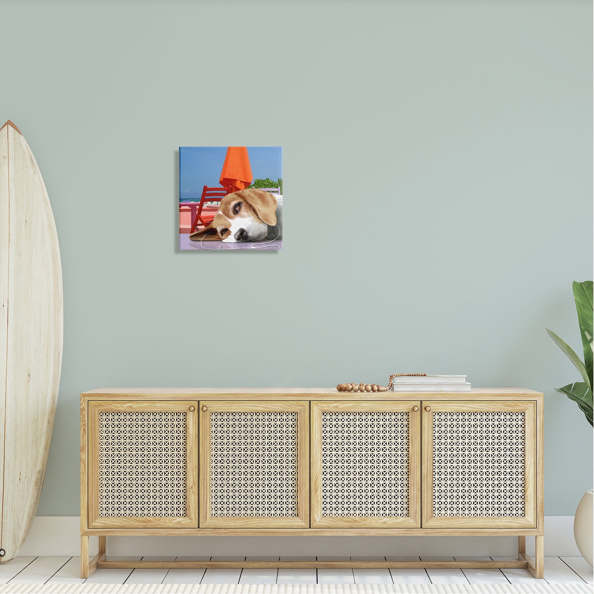 Stupell Industries Tired Dog Laying Music Headphones Summer Beach Graphic Art Gallery Wrapped Canvas Print Wall Art, Design by Noah Bay