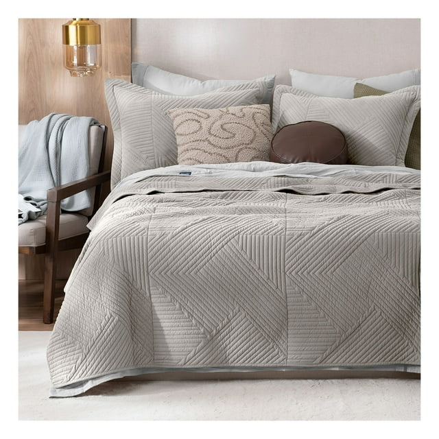 Edredón Ligero Reversible Pinsonic Velvet Esquimal Colcha Doble Vista (Individual, Beige)