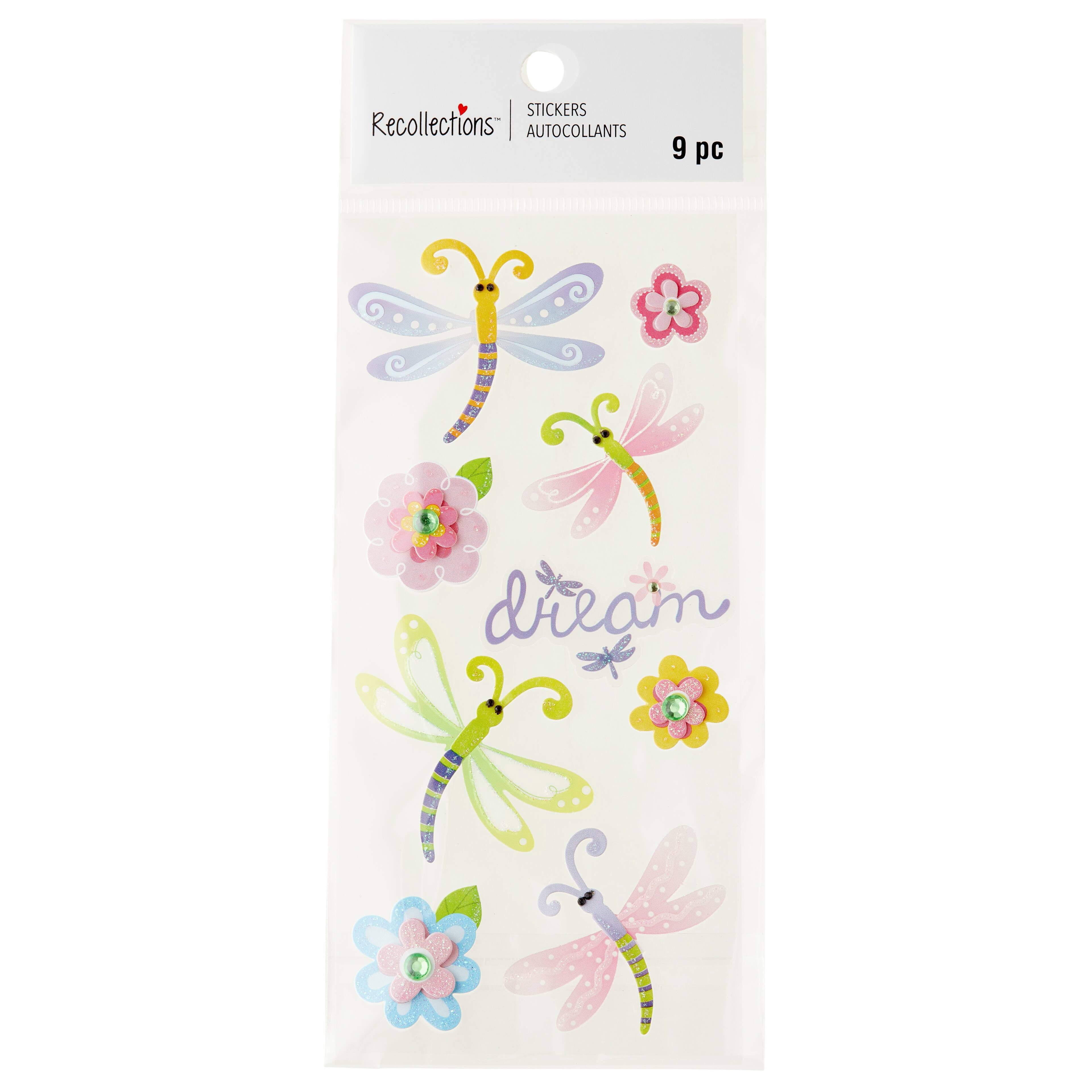 Recollections Dimensional Dragonflies Stickers, 12 Pack