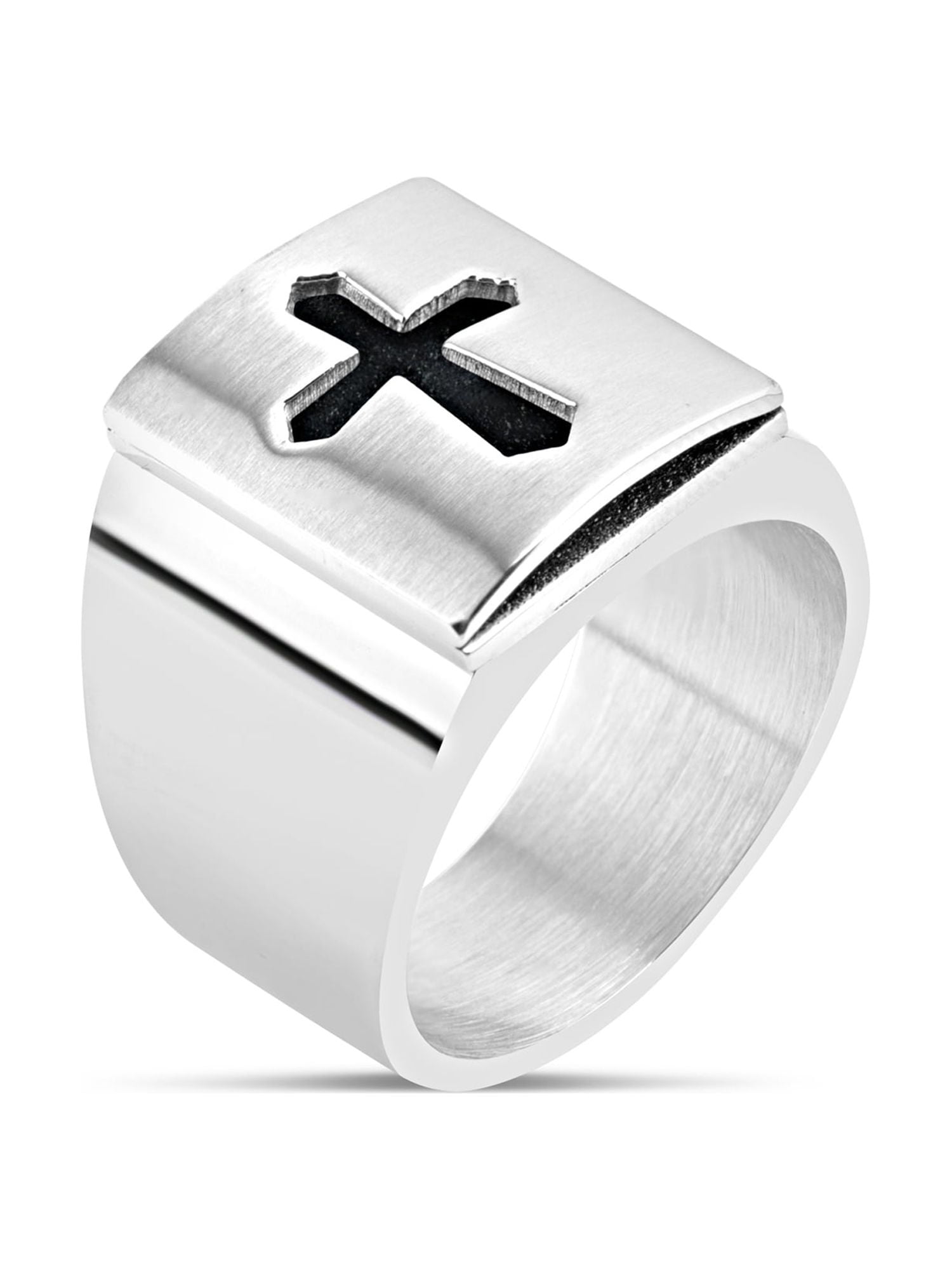 316L Stainless Steel Brushed Black IP Cross Men's Ring - Walmart.com