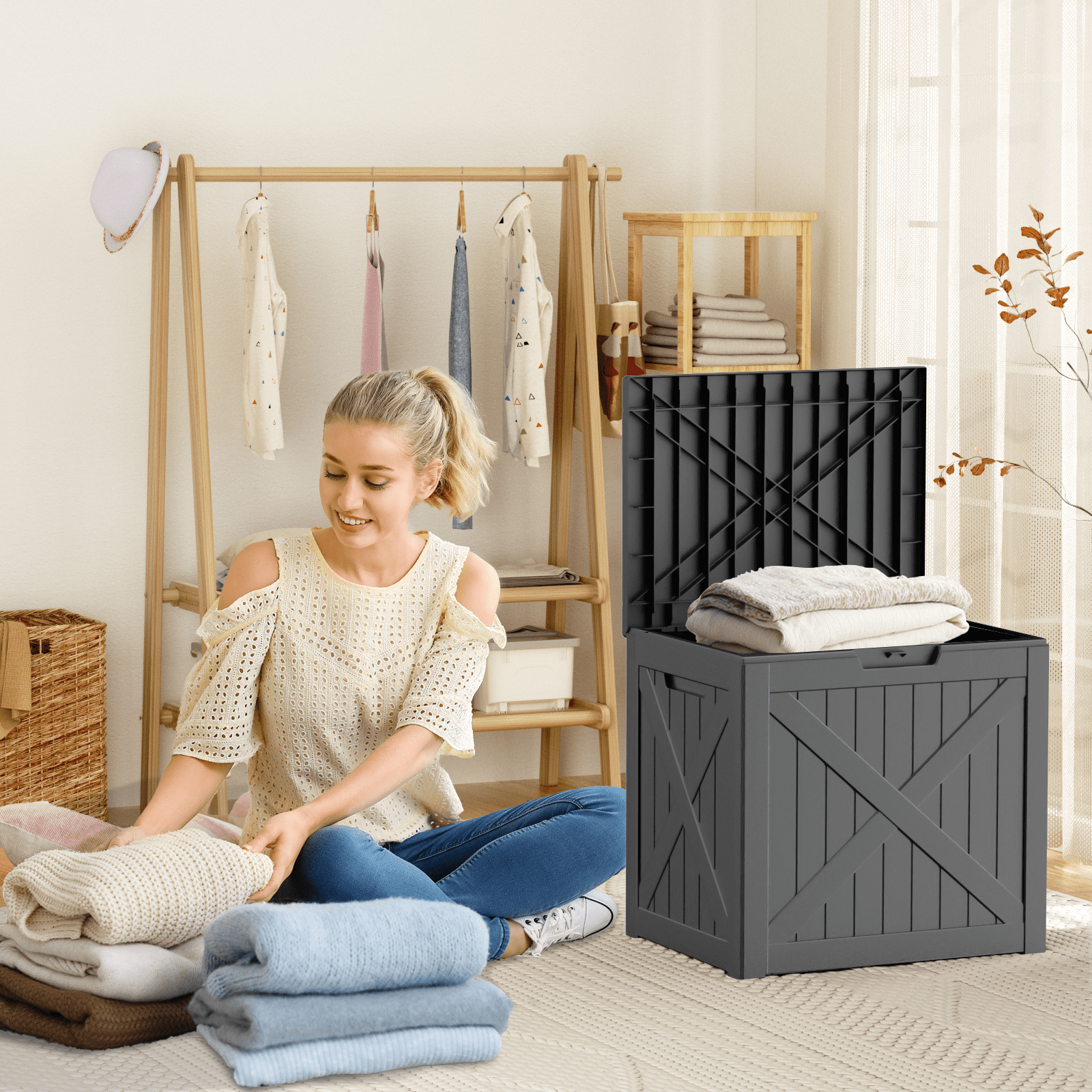 MAYEERTY 32 Gallons Outdoor Deck Box, Large Capacity Storage Box for Patio Furniture Cushions, Pillow Outdoor Indoor, Black