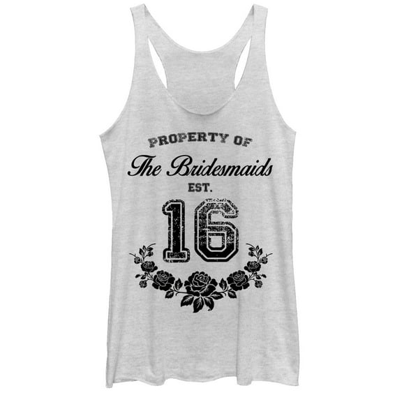 Women's CHIN UP Property of Bridesmaid Est 16  Racerback Tank Top White Heather Large